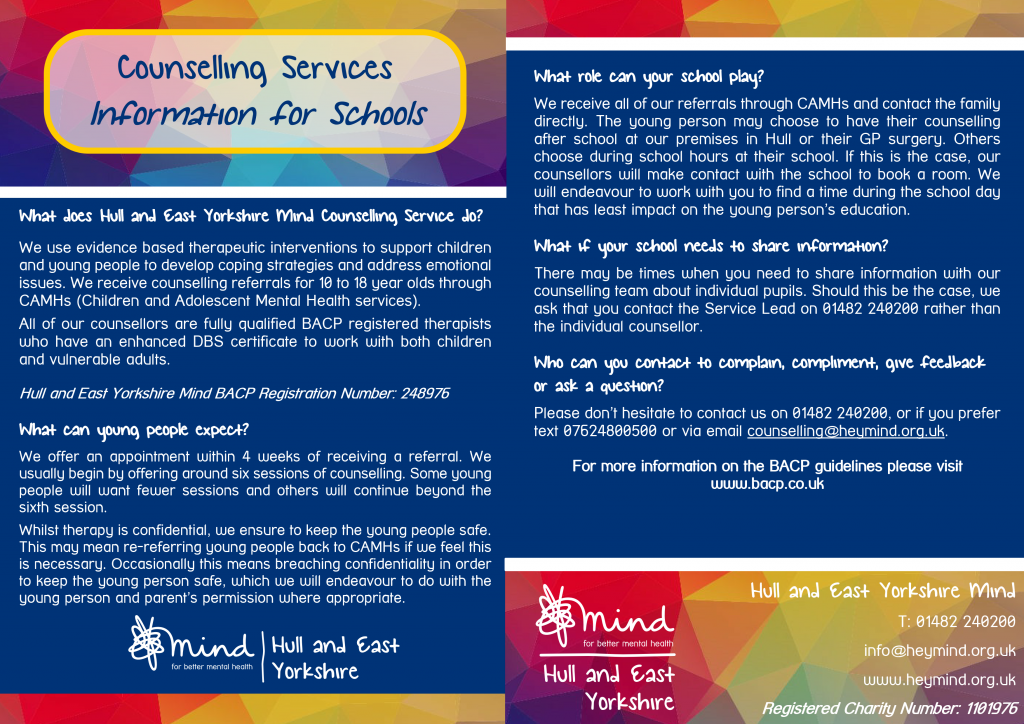 School Leaflet Schools - Mind HEY - Hull & East Yorkshire Mind